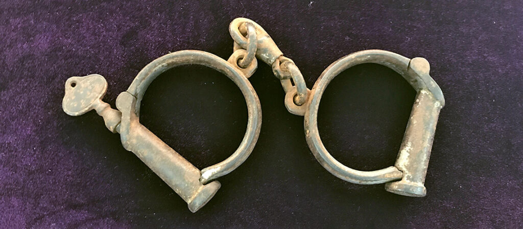 Handcuffs used by Water Police Magistrate P.J. Cloete to apprehend David Lloyd