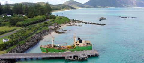 Aerial view of the Island Trader, bringing cargo to Lord Howe Island.