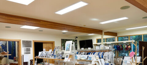 LED lighting in the ceiling of the main foyer of the Lord Howe Island Museum